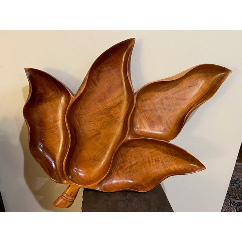 XL Vintage Blair Koa Wood Leaf Snack Tray 25" Signed MCM.. Tiki.. Hawaiian